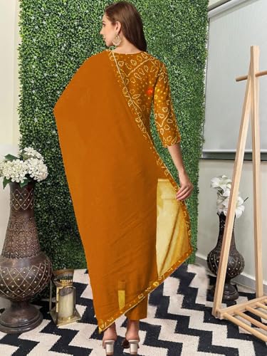 Image of GoSriKi Viscose Printed Straight Kurta with Pant and Dupatta for Women | Viscose Wine | 3 /4 Sleeve | Round Neck V-Slit | Ethnic Wear Casual Wear