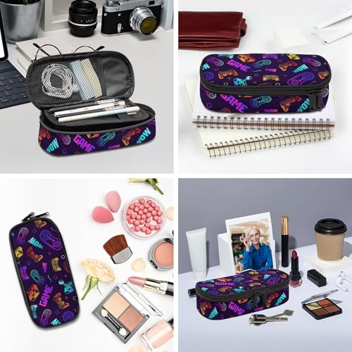 Image of Purple Game Video Game Controller Pencil Case for Boys Girls, Large Capacity Purple Pen Bag, Pencil Pouch With Zipper Compartments, Organizer for School Office Home Business
