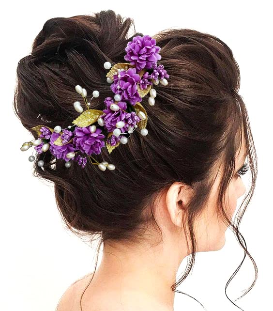 Hair Flare Artificial Flower Hair Vein, Fancy Bridal Hair Pin for Women and Girls, Handmade Hair
