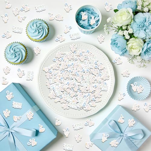 Image of 200Pcs Goose Confetti One Silly Goose 1st Birthday Table Scatters Blue Green Balloon Bow Gift Box Farm Animal Table Decorations for Boys First Birthday Party Supplies