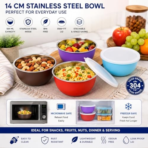 Image of Zaib Stainless Steel Microwave Safe Serving Bowl 500 ml, 14 cm