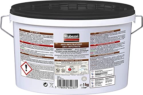 Image of Rubson Anti-infiltrations 100% Silicone Waterproofing Solution| Stop Leak All Roof (Flat and Sloped), Crack Proof in Single Coat,Super Tacky, Idea for Leaking Roofs, gutters, Tiles, Walls Black-1kg
