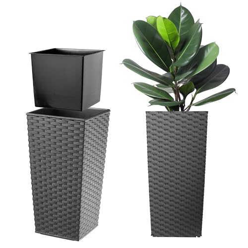 KADAX Pflanzkübel mit Innentopf, Höhe 57cm, Grafit Rattan –...