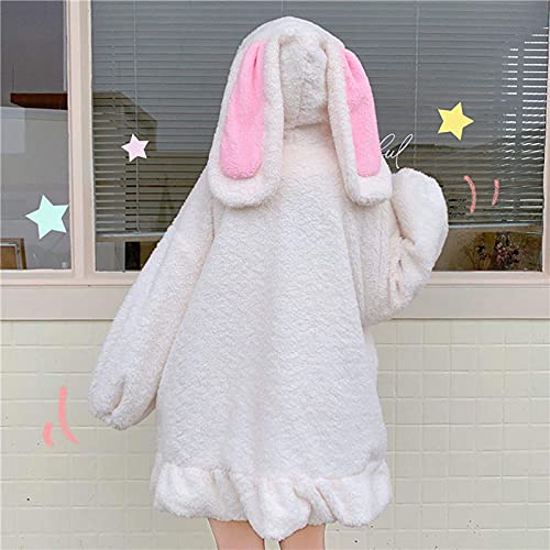 NIUVOO Kawaii Lolita Lapin Manteaux à Capuche Mignon Moelleux Oreilles de Lapin Goth Robe Mode Lapin Filles Veste Jupe Outwear Tops Automne Hiver, blanc, L – vue 5