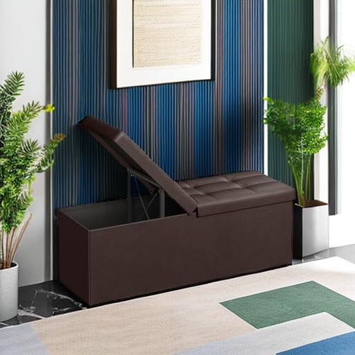 Image of SONGMICS 43.3 Inches Folding Storage Ottoman Bench with Flipping Lid