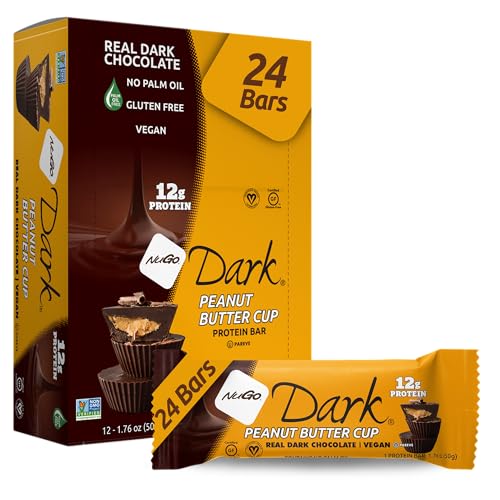 Image of NuGo Dark Chocolate Peanut Butter Cup, 12g Protein Bar, Vegan, Gluten Free, Non-GMO, Kosher Pareve, 24 Count