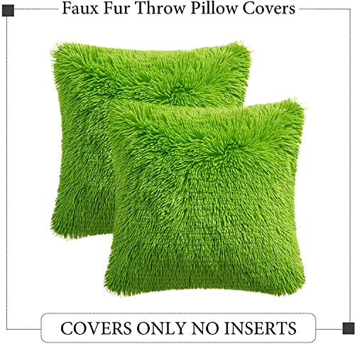 Image of Fur Cushion Pillow Cover for Set of 2 Pillow - 13x13 Inches (Dark Green)
