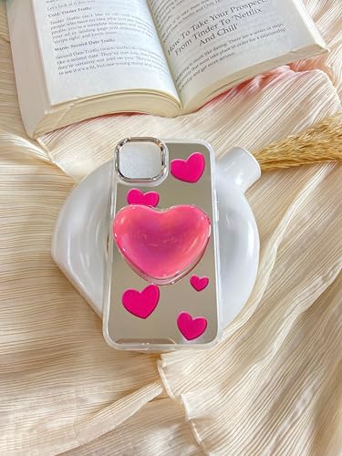 Image of COVERLY for iPhone 14 Plus 3D Luxury Heart Resin Mirror Case,2 in 1 Trendy Pop Cute Makeup Art Love Birds Romantic Phone Holder Dreamy Rose Dreamy Princess Cover for Apple iPhone 14 Plus