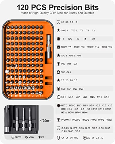 Rartop Upgraded Precision Screwdriver Set, 130 In 1 With 120 Bits Repair Tool Kit, Magnetic Screwdriver Set With Mini Built-In Box For Electronics Iphone Jewelers Game Console Passion Orange #TOP1