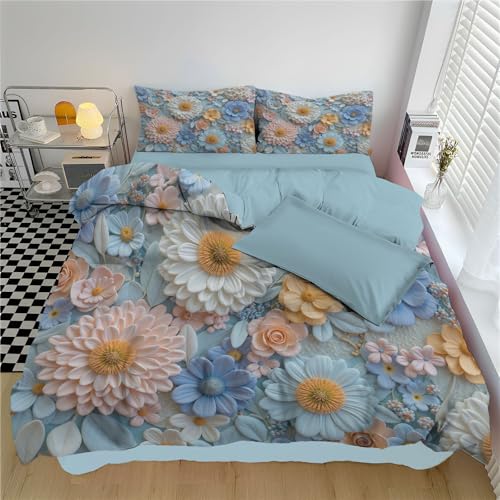 Housse de couette 140x200cm fleurs avec parure de lit 3 pièces en microfibre - 5