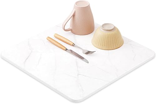 Tapete de secado de platos para encimera de cocina, baños, piedra de tierra de diatomeas, tapete de secado rápido absorbente de mármol, resistente