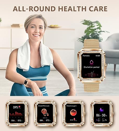 Smartwatch mit Telefonfunktion für Damen,Fitness Tracker 1.59 Zoll Touchscreen Armbanduhr Blutdruckmessung Herzfrequenz Schlafmonitor SpO2, Wasserdicht Schrittzähler Sportuhr für Android iOS,Roségold – Bild 4