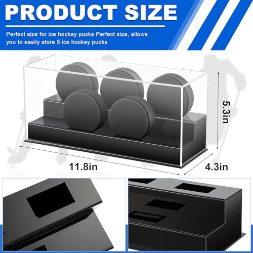 Reallnaive Acrylic Hockey Puck Display Case Clear Holder Holds 5 Pucks Hockey Puck Stand Showcase for Autographed Memorabilia