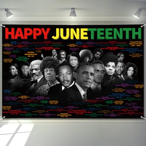 Arosche Juneteenth Decorations Happy Juneteenth Banner 72 x 48 African American Independence Day Freedom Famous People Banner for Classroom Party Supplies Photography Background Home Decor