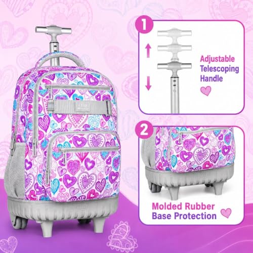 Image of 3Pcs Rolling Backpack for Girls Women, Travel Roller Backpacks with Wheels for Adults, Teens College Love Wheeled Bookbag with Lunch Box(Ash Powder)