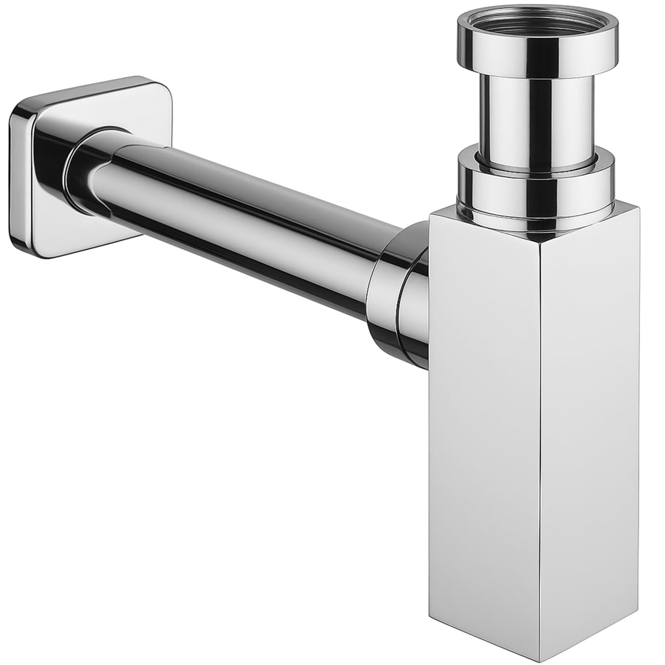 Daloual - Sifone quadrato, in ottone massiccio cromato e sifone