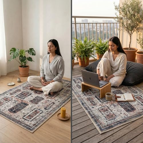 Image of Dream Weaverz Anti Slip Rectangular Carpet for Living Room & Hall | Silk | Flat Woven Soft Washable Floor Mat for Home, Bedroom Floor & Kitchen | Durable Anti Skid Rug for Daily Use (3 X 5) feet