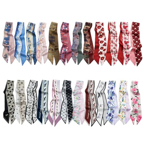 QIUTIMIY 24PCS Fashion Scarf Set for Women Satin Neckerchief Tie Headbands Purse Scarf for Bag Accessories