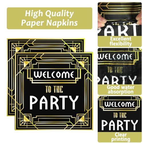 Image of 100 Pcs Roaring 1920s Party Decorations, Speakeasy Misbehave Black Gold Birthday Party Decors Art Decor Retro Murder Mystery Party Supplies for 1920s Vintage Flapper Wedding Supplies Serve 25