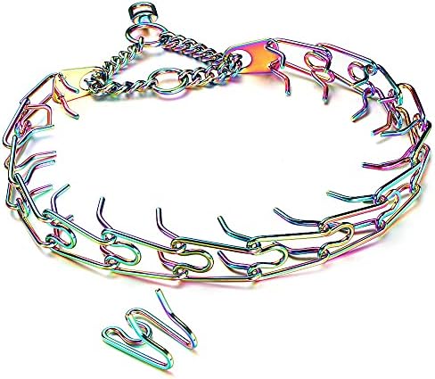 RUMYPET Dog Prong Collar Silver/Gold/Black/Multi-Colored Stainless Steel Metal Dog Chain Pinch Collar Walking Training for Small Medium Large Dogs Adjustable 12-26inch Easily.(Multi-Color)