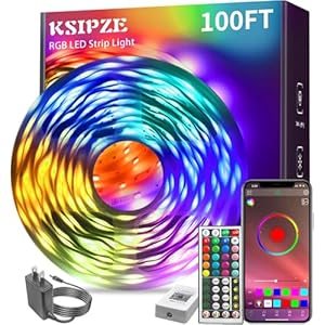 KSIPZE 100ft Led Strip Lights RGB Music Sync Color Changing Bluetooth Led Lights with Smart App Control Remote Led Lights for Bedroom Room Lighting Flexible Home Décor