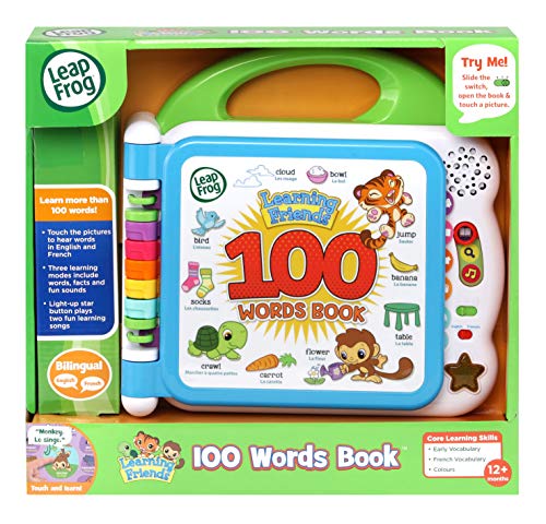 Image of LeapFrog 601503 Learning Friends 100 Words Baby Book Educational and Interactive Bilingual Playbook Toy Toddler and Pre School Boys Girls 1, 2, 3, 4 Year Olds, Multi-Colour, One Size.