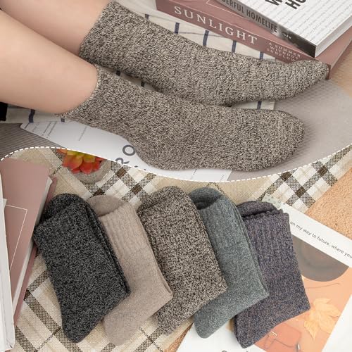 Image of Justay 5 Pairs Womens Wool Socks Thick Warm Winter Socks Casual Cozy Socks Vintage Knit Crew Socks Gift for Women