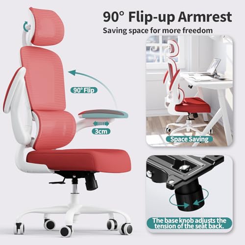 Image of TRALT Office Chair Ergonomic Desk Chair, 330 LBS Home Mesh Office Desk Chairs with Wheels, Comfortable Gaming Chairs (1, Red)