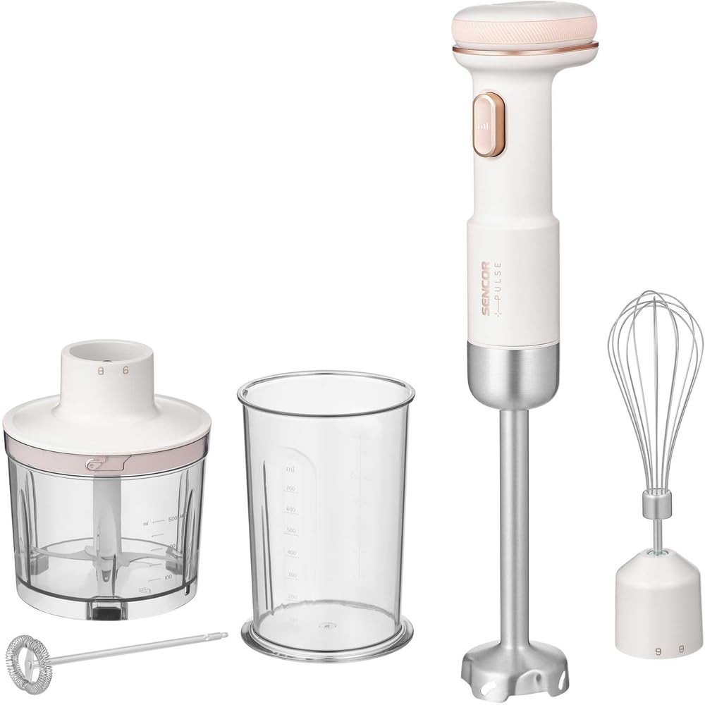 Mixeur Plongeant Sans Fil, Batterie Li-Ion 11,1V/2000mAh, Lames en Titane, Kit Multifonction avec Batteur, Hachoir 500ml, Gobelet 700ml