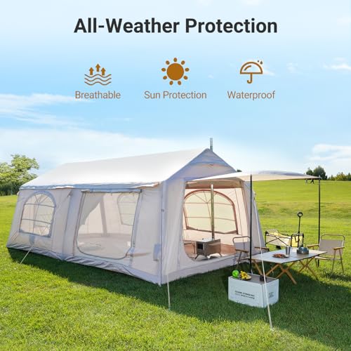 Image of ABORON Inflatable Camping Tent, 4 /6 /8 /10 /12 Person Easy Setup Blow Up Tent with Hand Pump, PU3000mm Waterproof 4 Season Glamping Tent for Outdoor Camping