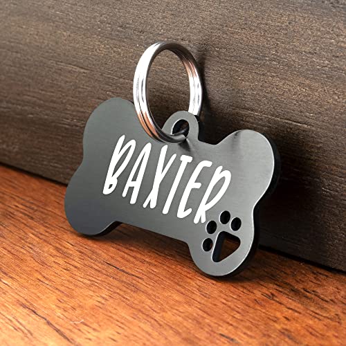 Ultra Joys Dog Tags Personalized for Pets - Hollow Paw Custom Pet ID Tag - Engraved Dog Tag for Small, Large Dogs - Large Bone in Black - Image 3