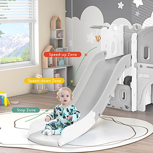 Merax 6-In-1 Kids Slide With Climber, Basketball Hoop, Tunnel And Storage Space, Outdoor Indoor Slide Playset For Toddlers Age 1+ #TOP1