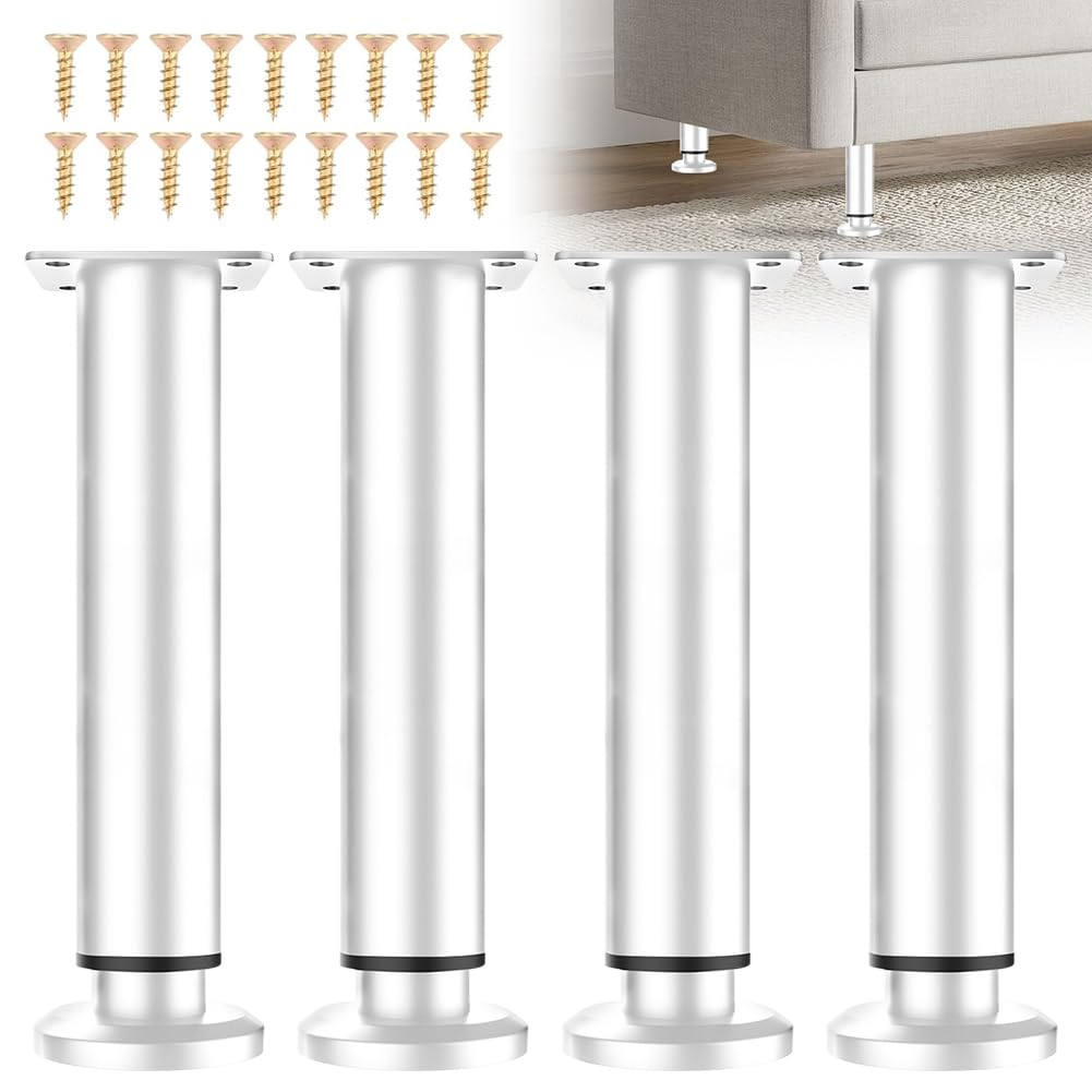 Lot de 4 Pieds de lit réglables en Hauteur 18-30 cm - Supports Universels en Métal pour Sommier à Lattes, Armoire, Canapé - Kit de renforcement Robuste pour Meuble et Lit - Blanc