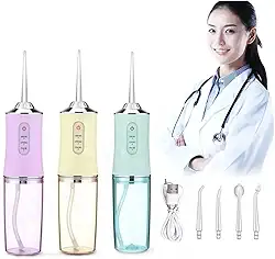 Irrigador Oral Bucal Fio Dental Elétrico recarregável Jato D'Agua Limpador de Prótese Fixa/Protocolo/Implante/Aparelho Ortodôntico Dentes e Gengiva Premium 110/220V Jato Forte (Branco)