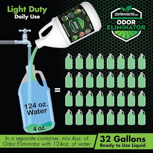 Image of ZERO WASTE USA Odor Eliminator Ultra Concentrate - Commercial Strength Enzyme Cleaner - Eliminates odors from Any Organic Matter - Made in USA - Makes up to 128 Gallons (4 Gallons)