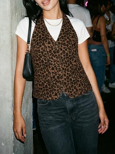 Image of Tankaneo Womens Halter Denim Vest Tops Summer Sleeveless Open Back Y2K Going Out Jean Tank Tops V Neck Button Up Waistcoat