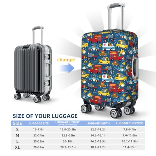 Vehicles Cartoon With Funny Drivers,Animal Drivers Print Luggage Cover For Suitcase,Zipper Closure And Bottom Buckle – Fits 18-32" Luggage-Medium4