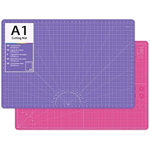 O'woda A1 (90x60cm) Craft Cutting Mat, Self Healing Double Sided Grid 5 Layers PVC, Angle Marking, Quilting for Sewing, Modelling, Scrapbooking,Fabric & Papercraft(A1,Pink+Purple) Cover