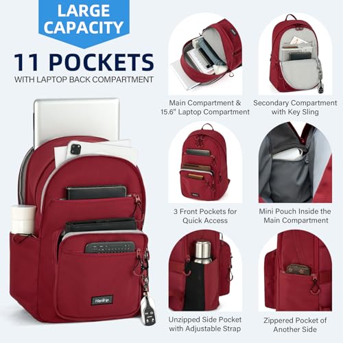 Carry On Travel Backpack For Women, 18 Inch Water Resistant Large Backpack Lightweight Bookbag For Men, 8x14x18 Personal Item Bag Casual Daypack Backpacks For Work Office Commuter (Burgundy)3