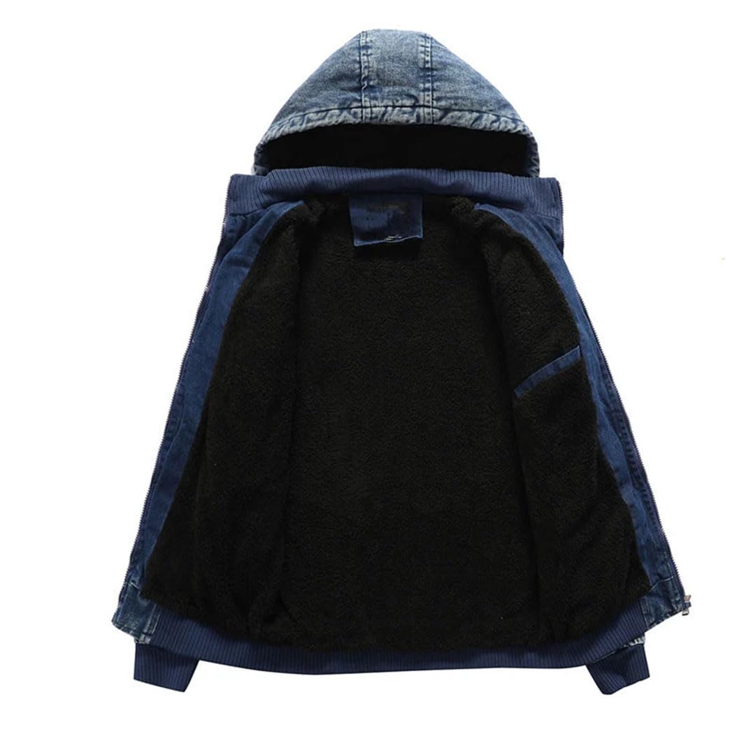 Adhdyuud Męskie bluzy z kapturem kurtka dżinsowa z kieszeniami vintage slim fit płaszcze dżinsy na co dzień ciepła odzież wierzchnia