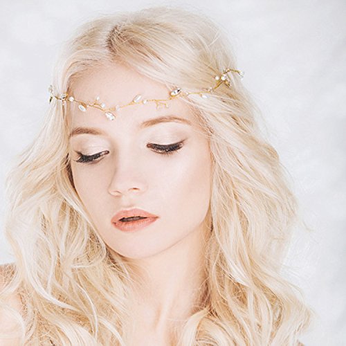 Yean Bride Wedding Headband Gold Bridal Headpiece Halo Hair Vine Accessories for Women and Girls (Gold)
