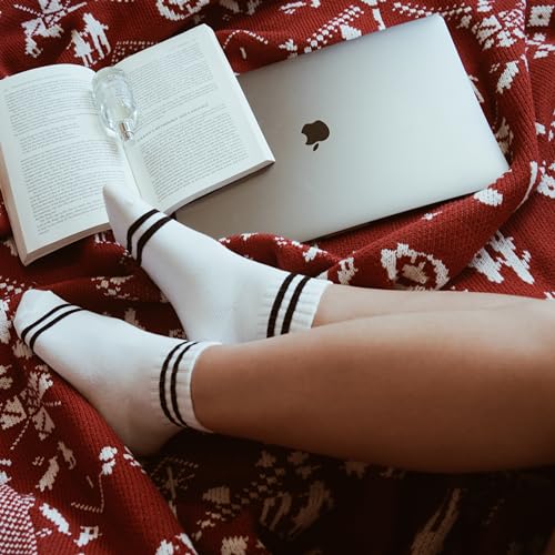 Image of Fszsaa Novelty Socks For Women - Striped Retro Mini Crew Sporty Calf Casual Cotton Ankle Socks