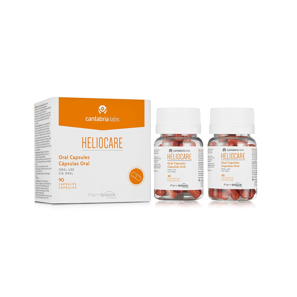 Heliocare Oral Cápsulas - Fotoprotección desde el Interior, Aumenta la Resistencia de la Piel al Sol, Acelera un Bronceado Natural y Homogéneo, 90 cápsulas