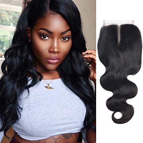Forevery Hair Lace Closure 4x4 Body Wave Brazilian Virgin Human Hair Extensions Middle Part Lace Closure(14", body wave)