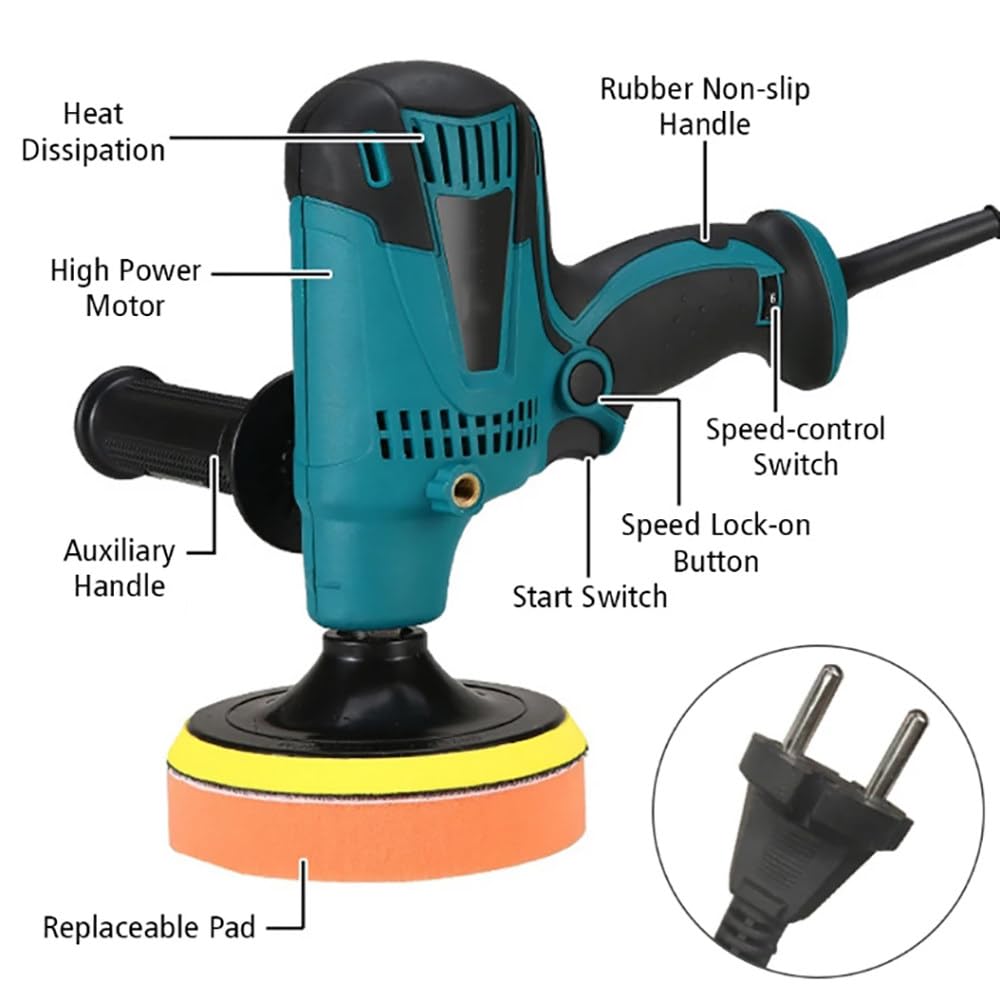 Pulidora Para Detalles De Automóviles, Con 10 Accesorios, 6 Velocidades, 3000Rpm, Pulidoras Y Abrillantadoras Para Automóviles, Disco De Pulido De 125 Mm, Eje De 135 Mm, Para Pulir Y Encerar