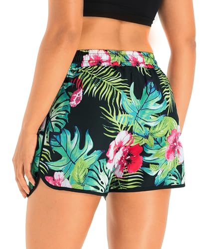 APTRO Damen Badeshorts Strandshorts Boardshorts Badehose Wassersport UV Schutz Sommer Sport Shorts Blumen WS237 2XL 2