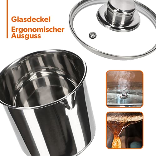 KADAX Tall Pot with Glass Lid, 1.2 L, Milk Pot, Stainless Steel Pot with Handle, Cooking Pot, Lid with Steam Hole, Sauce Pot, Mini Cooking Pot (silver) - Image 7