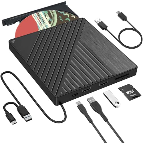 Masterizzatore DVD Esterno, lettore cd esterno per pc portatile, con lettore di schede SD/TFper PC,...