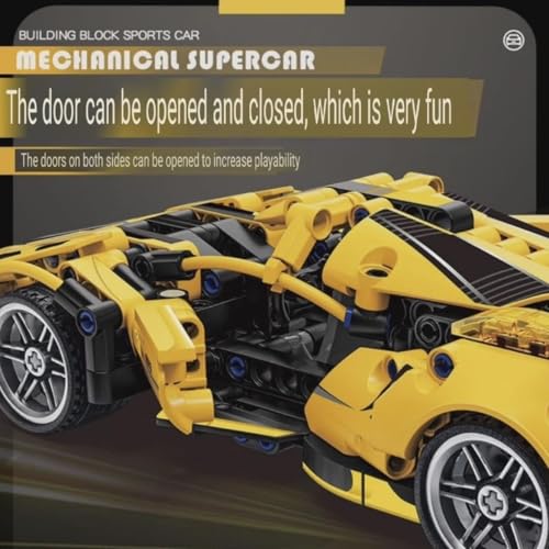 Image of 1:18 Scale Racing Pull-Back Supercar Building Blocks Set | Car Model Kit with Gold Sport Rims | DIY Construction Toy,Compatible with Major Bricks,Ideal Gift for Kids (1:18 Yellow Ferrari [422pcs])