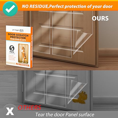 Image of FTSTC 5-Pack Door Guard - 5 x 47'' x 8.3'' Cat & Dog Scratch Protector, Heavy Duty for Window Sill & Door Frame - Clear
